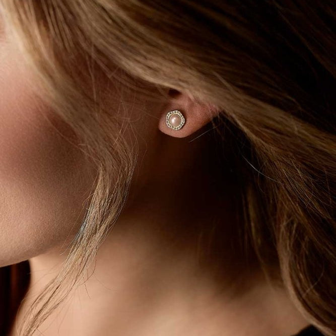 Blomdahl titanium goudkleurige knopjes fancy lichtroze parel met crystal – 8 mm