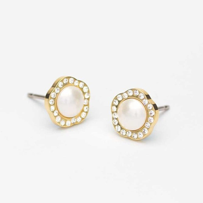 Blomdahl titanium goudkleurige knopjes fancy parel met crystal – 8 mm