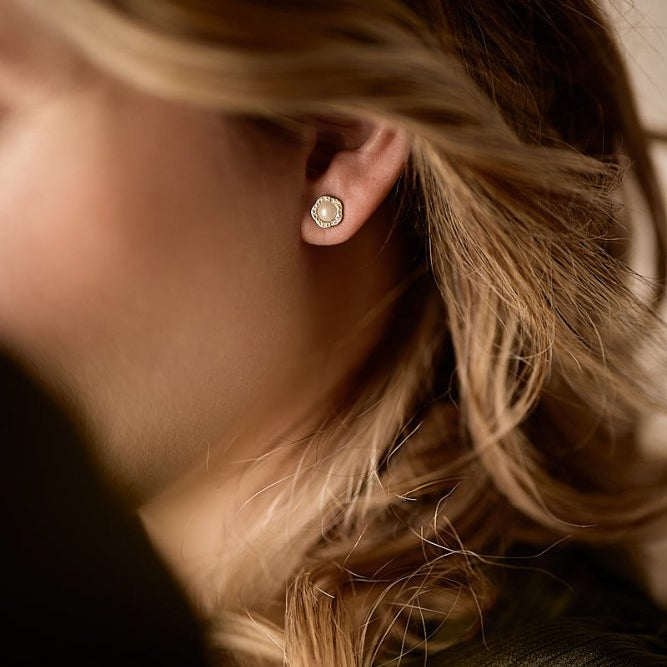 Blomdahl titanium goudkleurige knopjes fancy parel met crystal – 8 mm