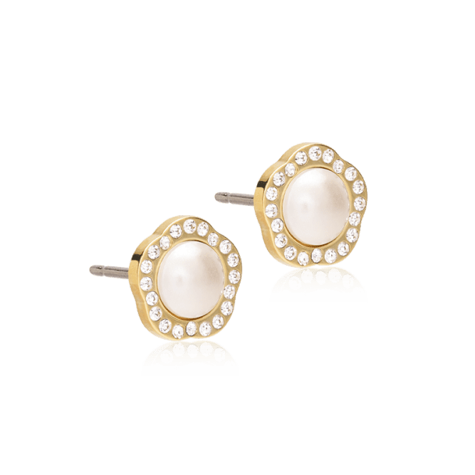 Blomdahl titanium goudkleurige knopjes fancy parel met crystal – 8 mm
