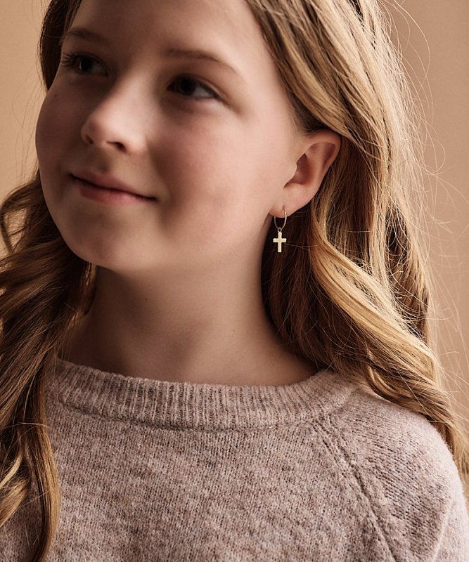 Blomdahl titanium goudkleurige oorringen met kruisje – 14 mm