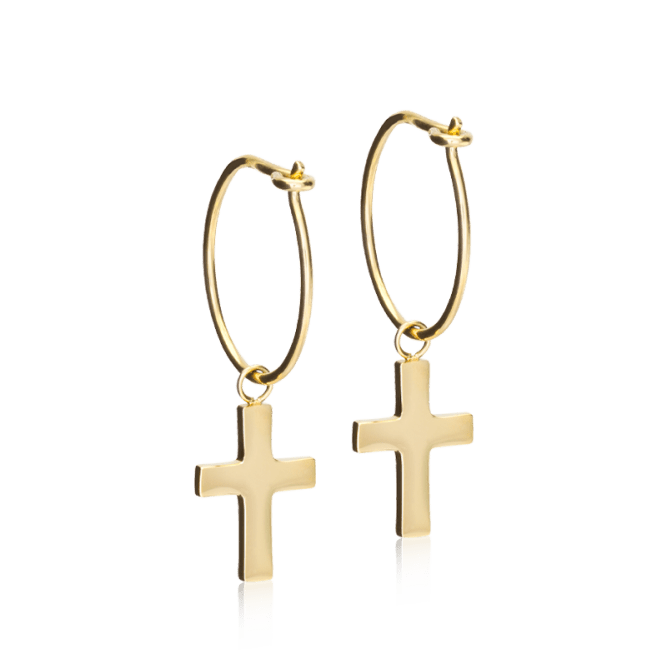 Blomdahl titanium goudkleurige oorringen met kruisje – 14 mm