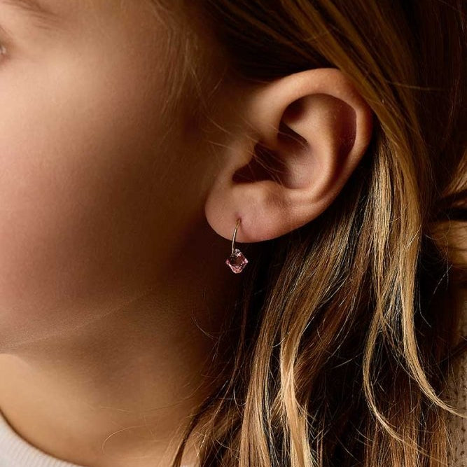 Blomdahl titanium goudkleurige oorringen met lichtroze crystal – 12 mm