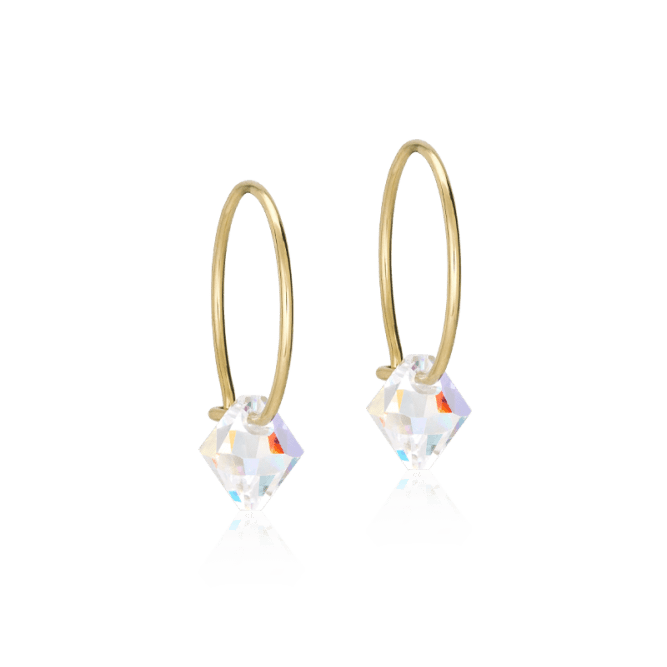 Blomdahl titanium goudkleurige oorringen met rainbow kristal – 14 mm - Staartjes en Strikjes