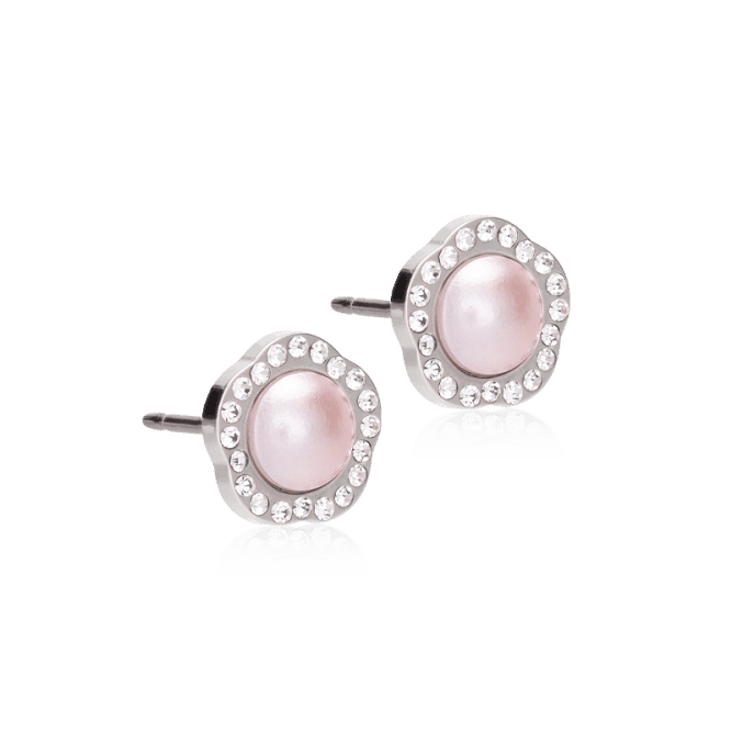 Blomdahl titanium knopjes fancy lichtroze parel met crystal – 8 mm