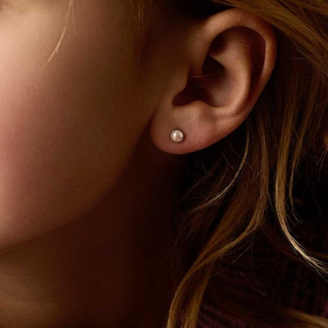 Blomdahl titanium knopjes met roze parel – 5 mm