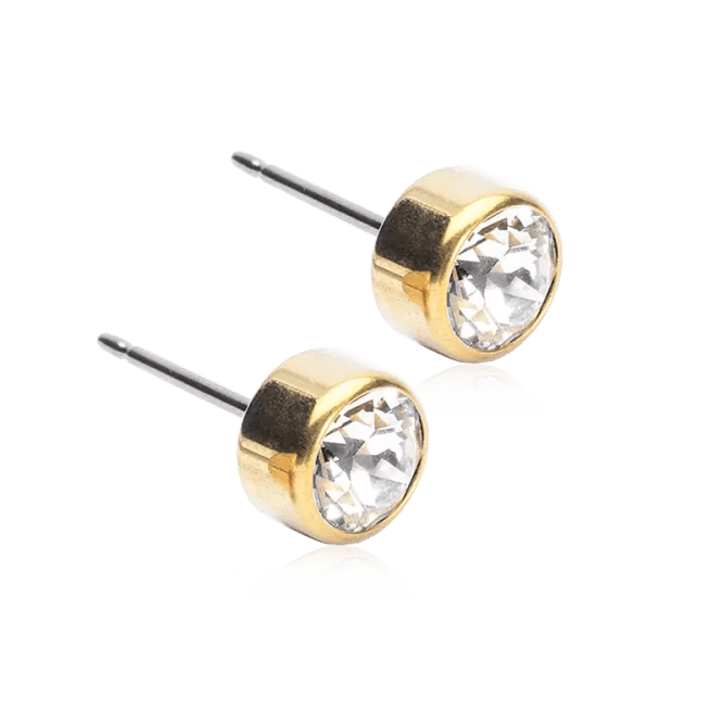Blomdahl titanium knopoorbellen met crystal – 6 mm