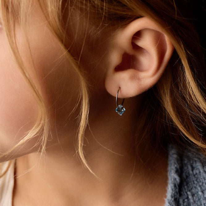 Blomdahl titanium oorringen met aquamarine crystal – 14 mm - Staartjes en Strikjes