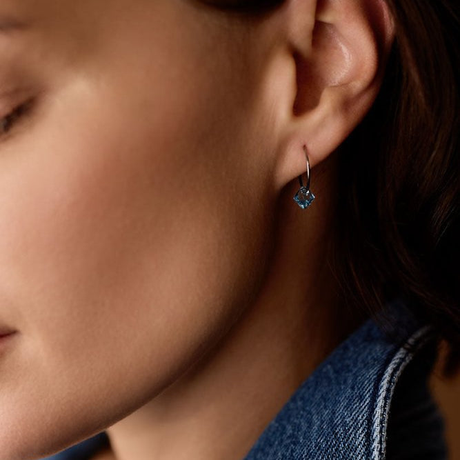 Blomdahl titanium oorringen met aquamarine crystal – 14 mm - Staartjes en Strikjes