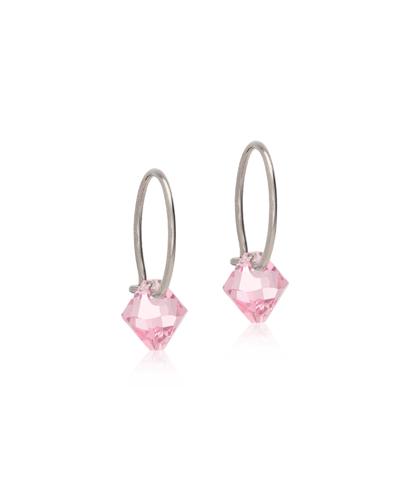Blomdahl titanium oorringen met lichtroze crystal – 12 mm