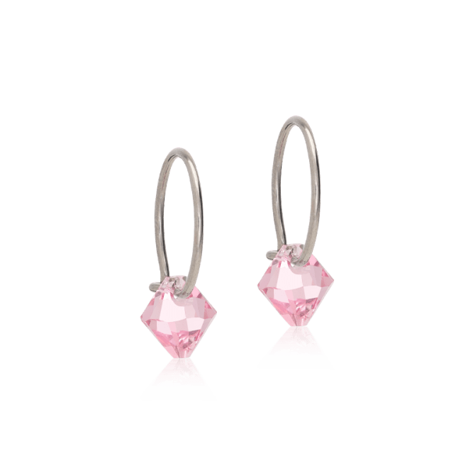 Blomdahl titanium oorringen met lichtroze crystal – 12 mm - Staartjes en Strikjes