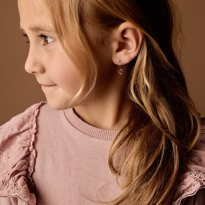 Blomdahl titanium oorringen met lichtroze crystal – 14 mm - Staartjes en Strikjes