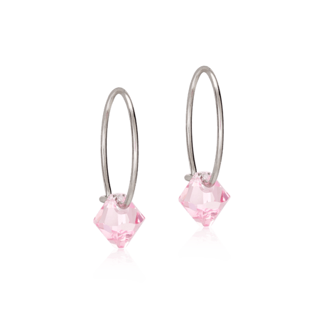 Blomdahl titanium oorringen met lichtroze crystal – 14 mm - Staartjes en Strikjes