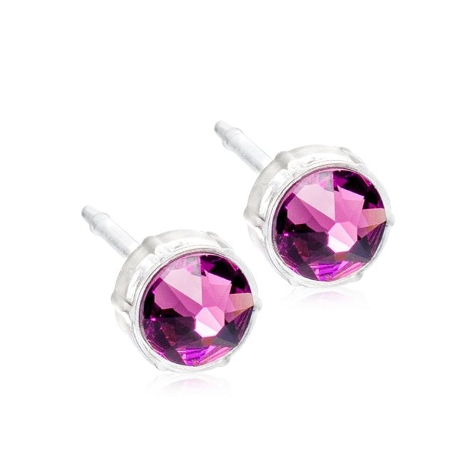 Oorbellen Blomdahl huidvriendelijk knopje lilac 6 mm. (incl. achterkantjes) - Staartjes en Strikjes