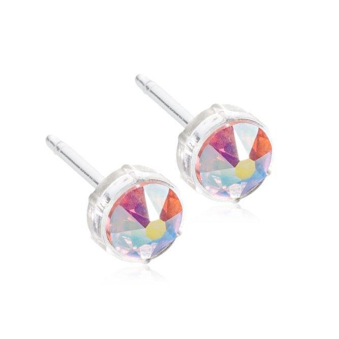 Oorbellen Blomdahl huidvriendelijk knopje rainbow rose 6 mm. (incl. achterkantjes) - Staartjes en Strikjes