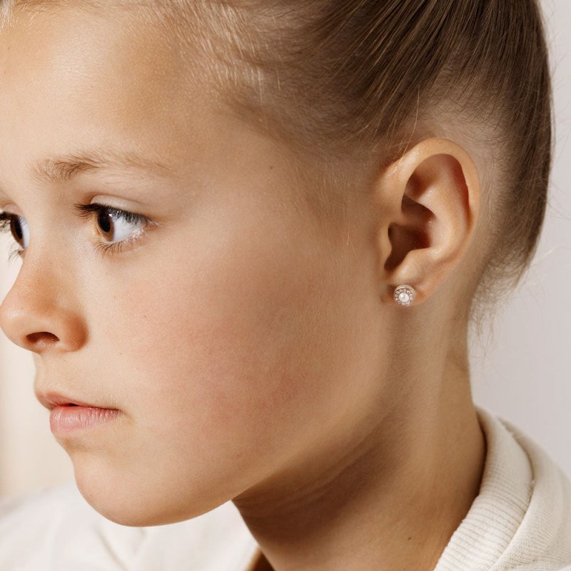 Oorbellen Blomdahl huidvriendelijk rond crystal/pareltje (incl. achterkantjes) - Staartjes en Strikjes