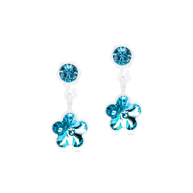 Oorbellen Blomdahl medical plastic bloemetje aqua blauw (incl. achterkantjes) - Staartjes en Strikjes
