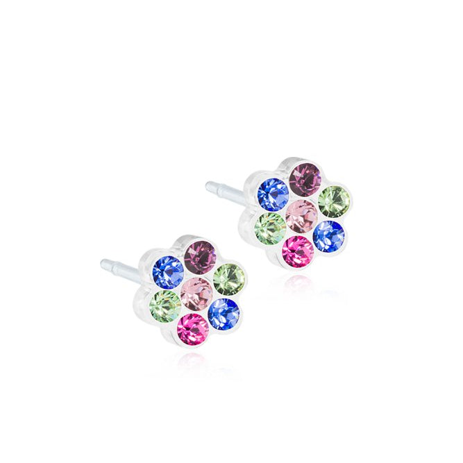 Oorbellen Blomdahl medical plastic bloemetje crystal gekleurd (incl. achterkantjes) - Staartjes en Strikjes