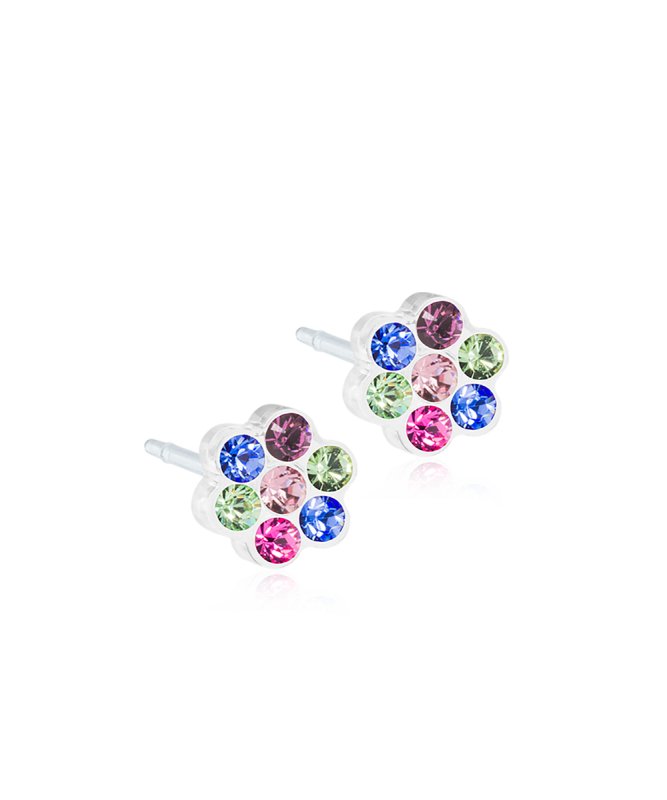 Oorbellen Blomdahl medical plastic bloemetje crystal gekleurd (incl. achterkantjes) - Staartjes en Strikjes