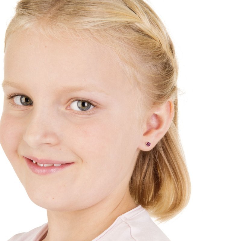 Oorbellen Blomdahl medical plastic bloemetje lichtroze/paars (incl. achterkantjes)