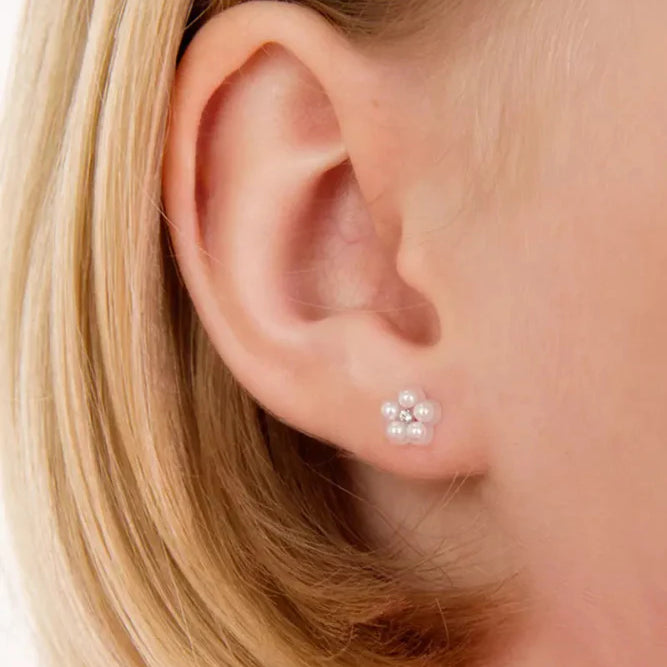 Oorbellen Blomdahl medical plastic bloemetje pareltjes (incl. achterkantjes) - Staartjes en Strikjes