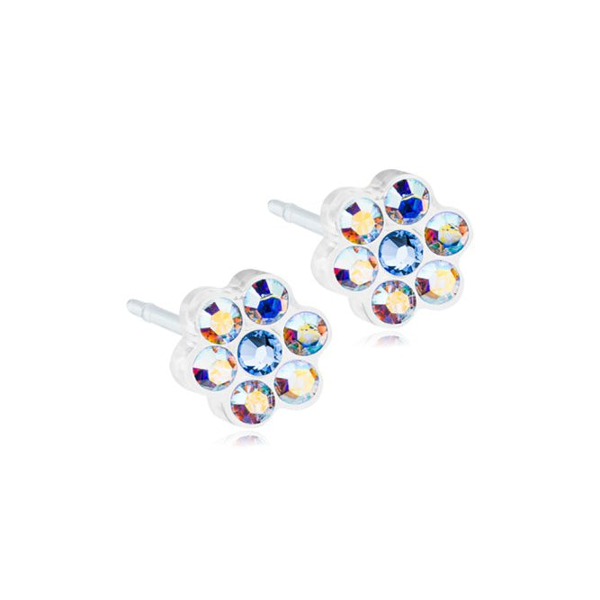 Oorbellen Blomdahl medical plastic bloemetje rainbow (incl. achterkantjes) - Staartjes en Strikjes