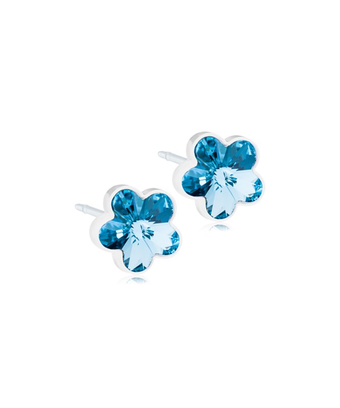 Oorbellen Blomdahl medical plastic bloemetjes aqua blauw (incl. achterkantjes) - Staartjes en Strikjes