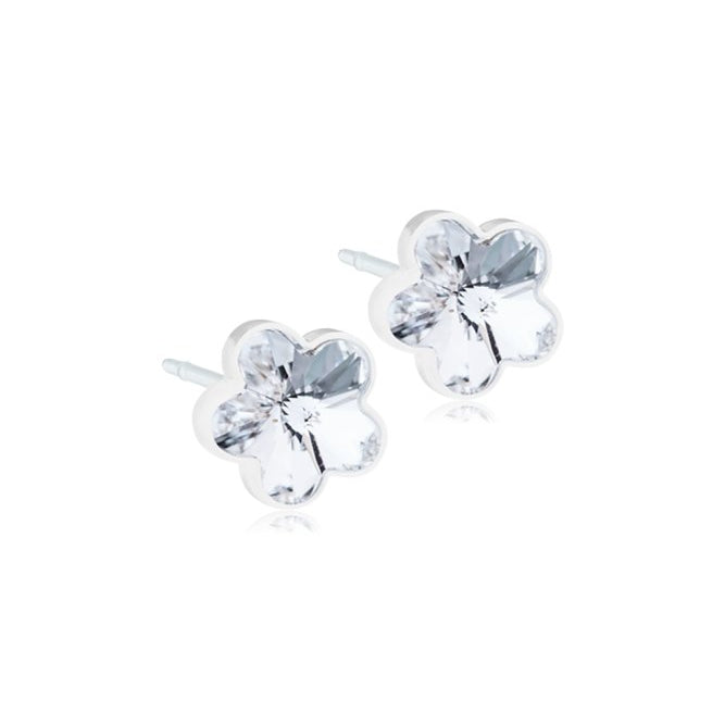 Oorbellen Blomdahl medical plastic bloemetjes crystal (incl. achterkantjes) - Staartjes en Strikjes