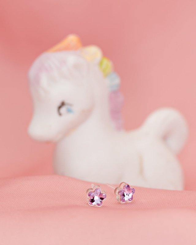 Oorbellen Blomdahl medical plastic bloemetjes paars (incl. achterkantjes)