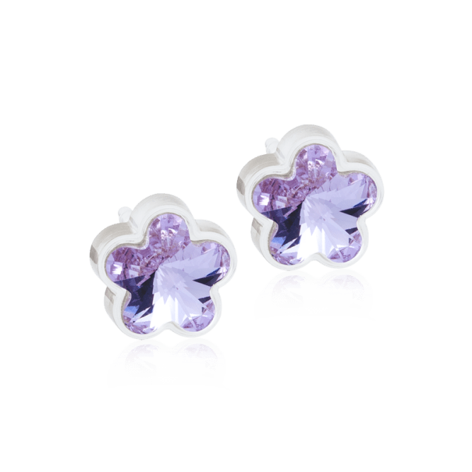 Oorbellen Blomdahl medical plastic bloemetjes paars (incl. achterkantjes) - Staartjes en Strikjes