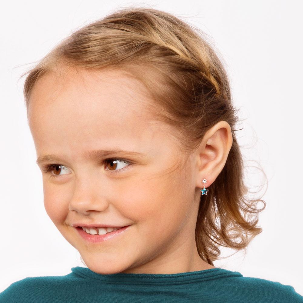 Oorbellen Blomdahl medical plastic hangende sterretjes – aqua blauw