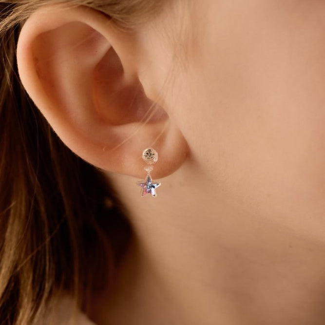 Oorbellen Blomdahl medical plastic hangende sterretjes - Lilac shimmer