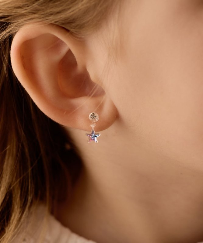 Oorbellen Blomdahl medical plastic hangende sterretjes - Lilac shimmer