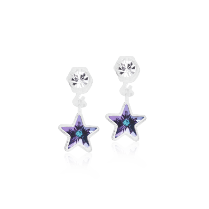 Oorbellen Blomdahl medical plastic hangende sterretjes - Lilac shimmer