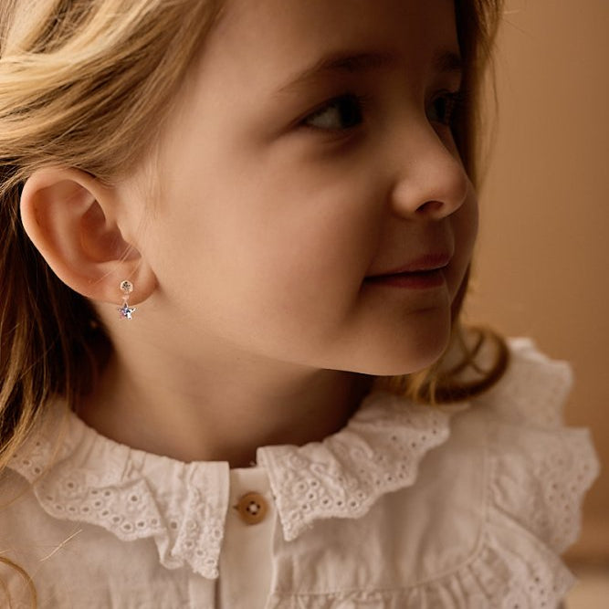 Oorbellen Blomdahl medical plastic hangende sterretjes - Lilac shimmer