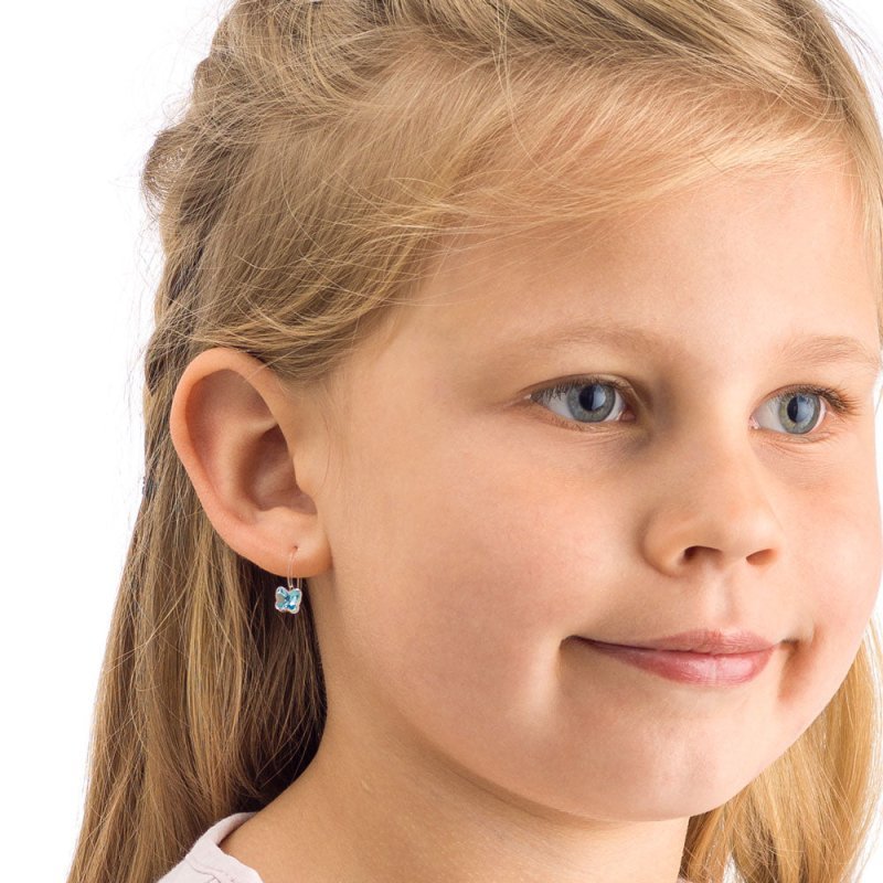 Oorbellen Blomdahl medical plastic hanger vlindertjes aqua blauw (incl. achterkantjes)