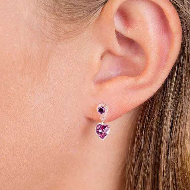 Oorbellen Blomdahl medical plastic hartje hangend paars (incl. achterkantjes) - Staartjes en Strikjes