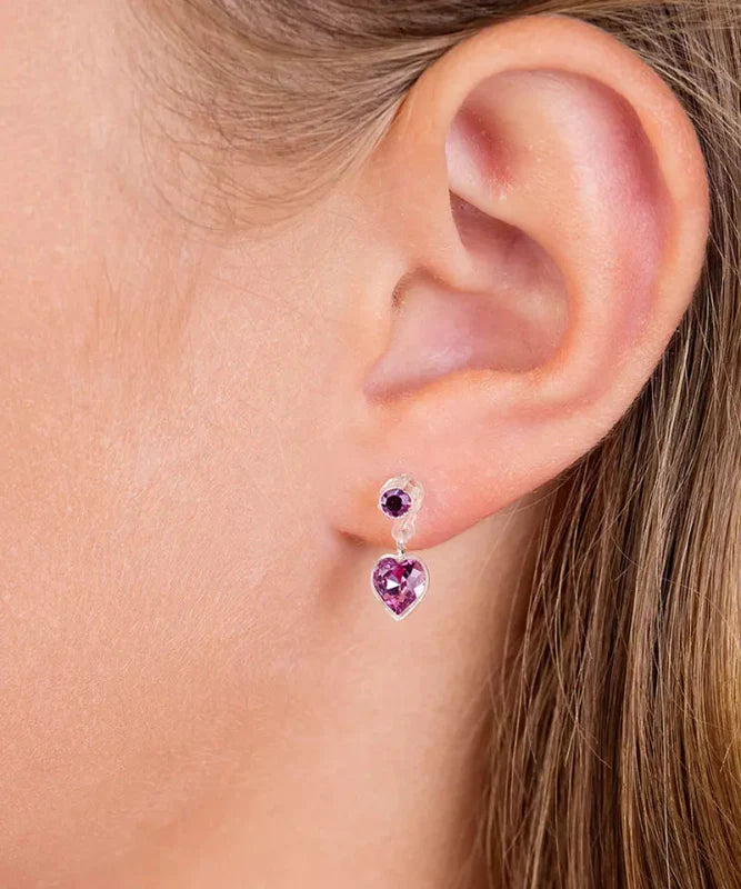 Oorbellen Blomdahl medical plastic hartje hangend paars (incl. achterkantjes) - Staartjes en Strikjes