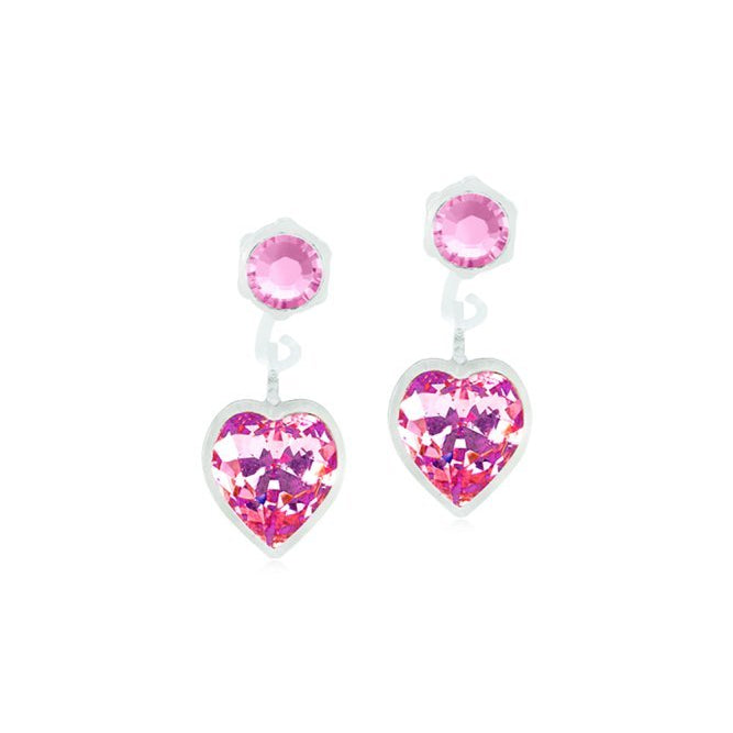 Oorbellen Blomdahl medical plastic hartje hangend roze (incl. achterkantjes)