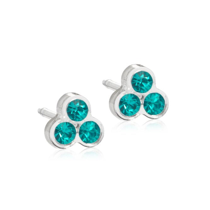 Oorbellen Blomdahl medical plastic klavertje blue zircon (incl. achterkantjes) - Staartjes en Strikjes