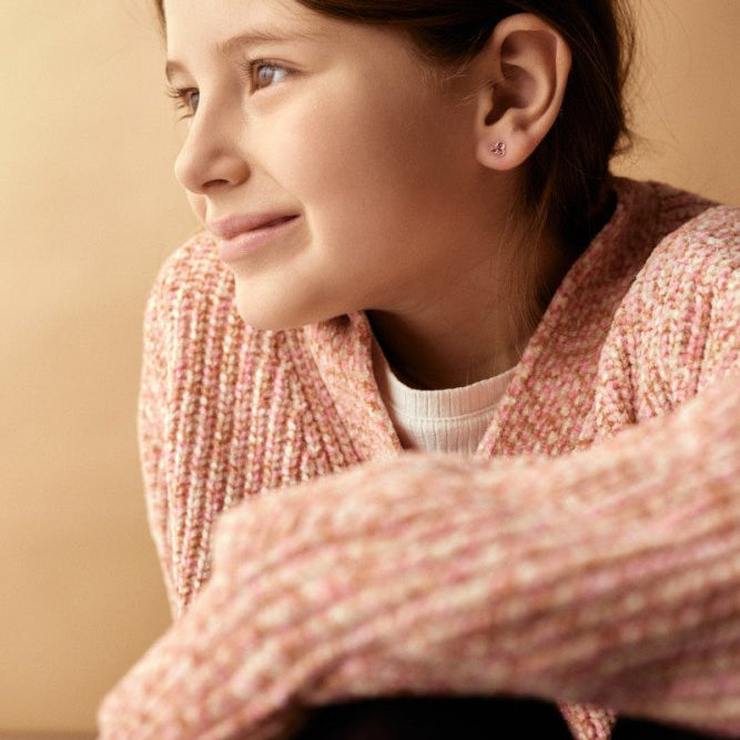 Oorbellen Blomdahl medical plastic klavertje roze (incl. achterkantjes) - Staartjes en Strikjes