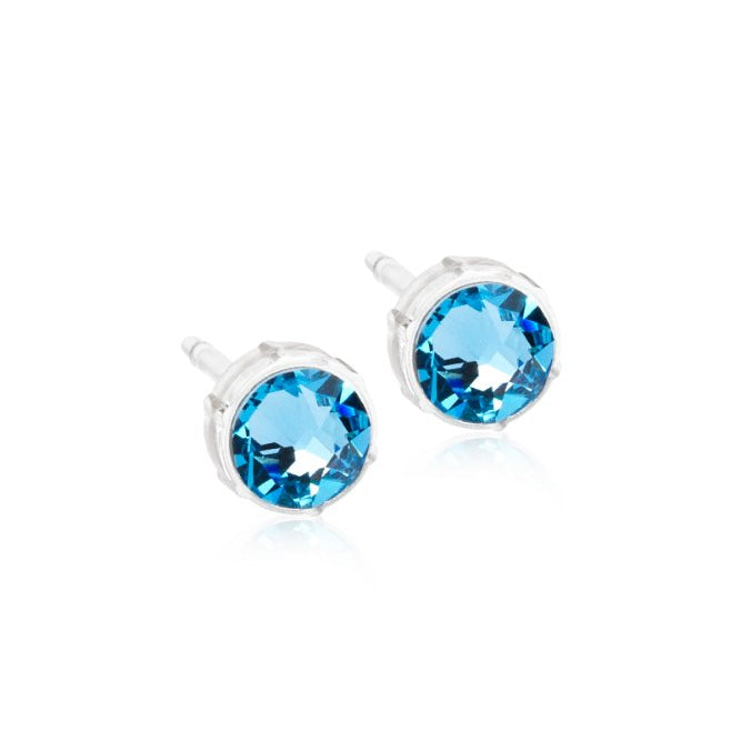 Oorbellen Blomdahl medical plastic knopje aqua blauw 6 mm. (incl. achterkantjes) - Staartjes en Strikjes
