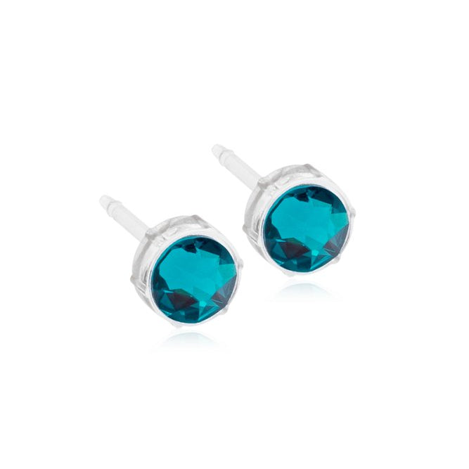 Oorbellen Blomdahl medical plastic knopje blue zircon 6 mm. (incl. achterkantjes) - Staartjes en Strikjes