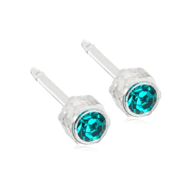 Oorbellen Blomdahl medical plastic knopje blue zircon (incl. achterkantjes) - Staartjes en Strikjes