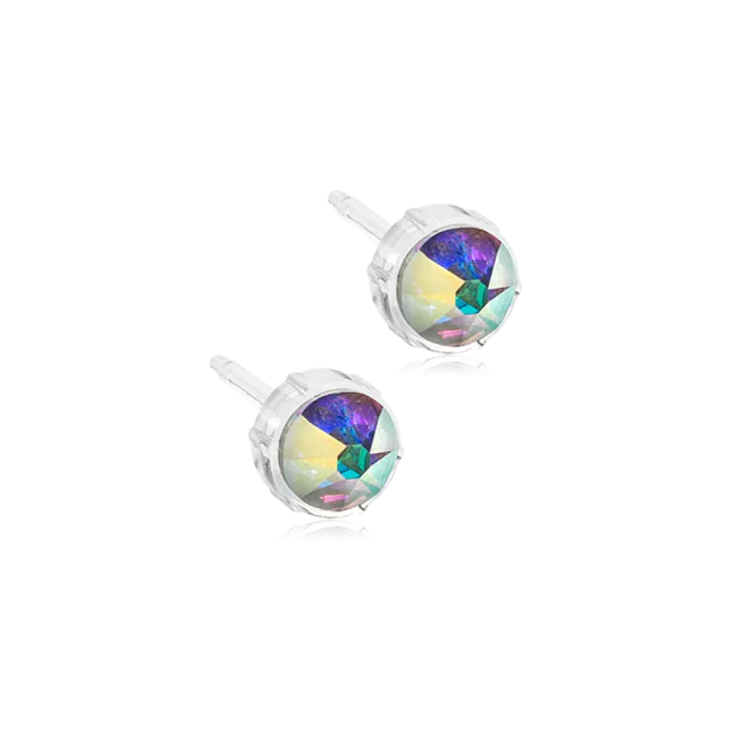 Oorbellen Blomdahl medical plastic knopje rainbow 6 mm. (incl. achterkantjes) - Staartjes en Strikjes