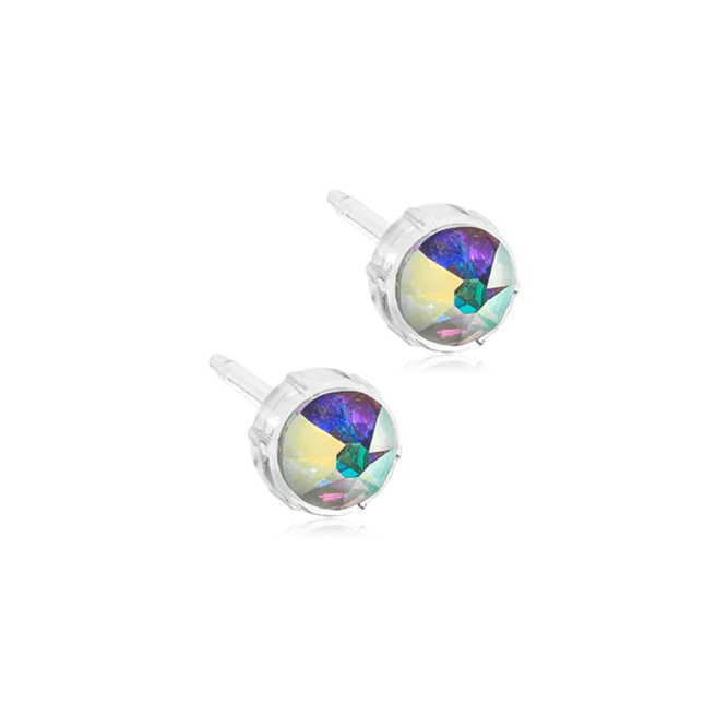 Oorbellen Blomdahl medical plastic knopje rainbow 6 mm. (incl. achterkantjes)