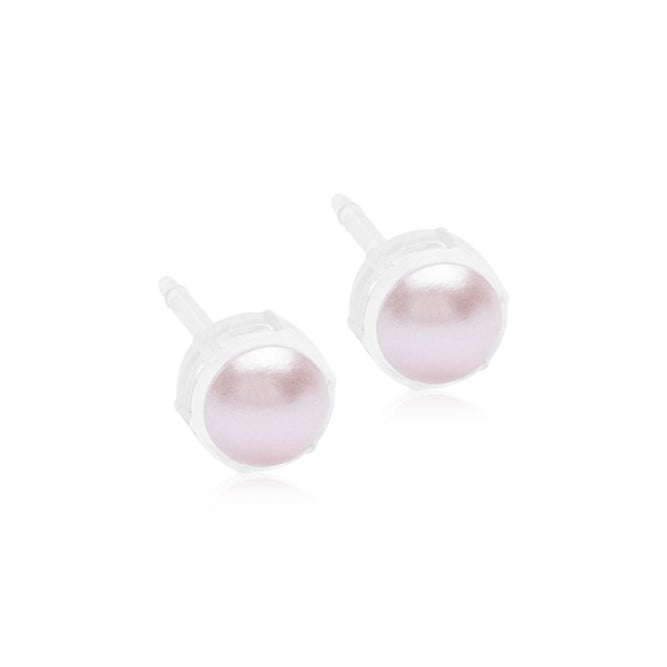 Oorbellen Blomdahl medical plastic met parel knopje licht poeder roze 6 mm. - Staartjes en Strikjes