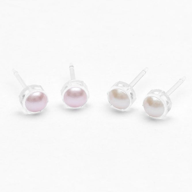Oorbellen Blomdahl medical plastic met parel knopje licht poeder roze 6 mm. - Staartjes en Strikjes