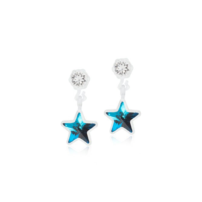 Oorbellen Blomdahl medical plastic sterretje hangend aqua blauw (incl. achterkantjes) - Staartjes en Strikjes