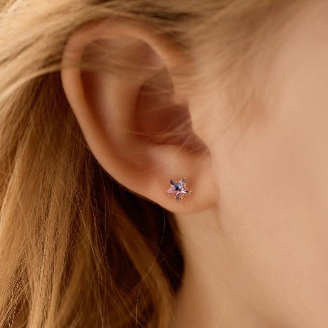 Oorbellen Blomdahl medical plastic sterretjes – Lilac Shimmer 6 mm - Staartjes en Strikjes